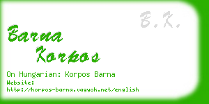 barna korpos business card